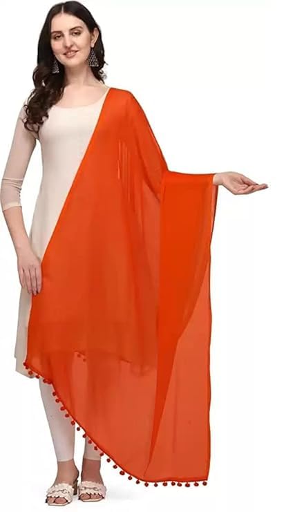 Women's Solid Plain Dupatta/Skarf/Stall/Hijab Size 2.25 Meters With Pom Pom Lace Daily Use For Women/Girls-image-23