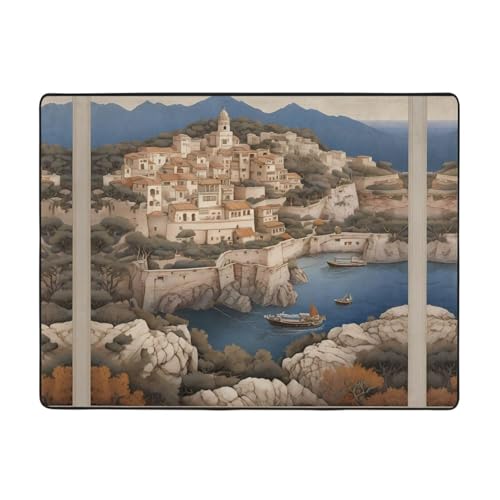 WZYWHJ Alfombras de área, para sala de estar, alfombra de pasillo, alfombra de guardería, alfombra de juego, alfombra de 63 x 48 pulgadas, estampado de contraste mediterráneo