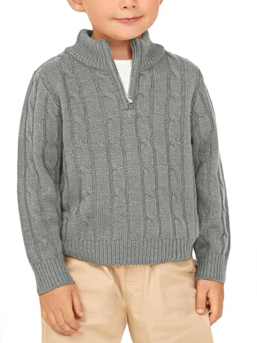 Toddler knit 1/4 zip sweater with twisted pattern