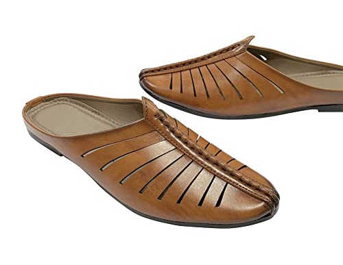 Punjabi Jutti for Men's Tan Traditional Handmade Loafers Mules Shoes Indian Sherwani Ethnic Mojari Backopen Juti3
