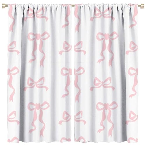 Image of FEIRIVERDU Pink Bow & Coquette Curtains - Romantic Flair for Girls Bedroom & Kids Room, 42x45 Inches (2 Panels)