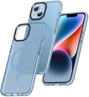 DASFOND Magnetic Designed for iPhone 14/13 Case, Compatible with Magsafe, Military Grade Drop Protective with Shockproof Strip, Translucent Matte Back Phone case for iPhone 14/13 6.1'', Blue