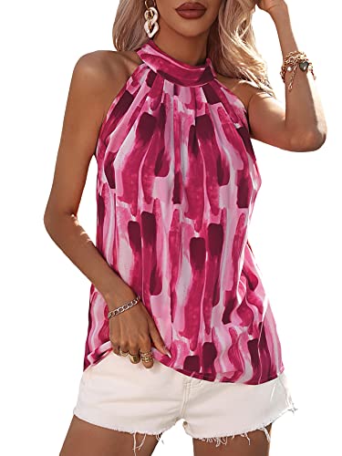 WDIRARA Women's Sleeveless Summer Animal Print Halter Top Blouse Red Violet