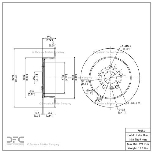 Image of Dynamic Friction Company Rear Brake Rotor Fits 2009-2015 Toyota Venza