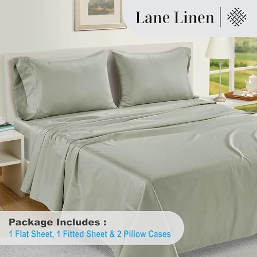 Image of LANE LINEN 100% Egyptian Cotton Bed Sheets sabanas Queen, Soft & Comfy Luxury Hotel Like Thick Bedding Sheets & Pillowcase Set, Machine Wash Cooling 16'' Queen Deep Pocket Sheet Set Driftwood Grey