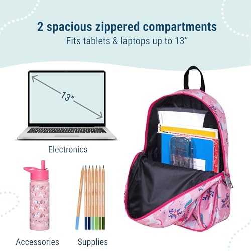 Image of Wildkin 15 Inch Backpack for Kids, Magical Unicorns | Ages 5-10, padded straps, side water bottle pocket - coordinates with matching Wildkin lunch boxes and water bottles