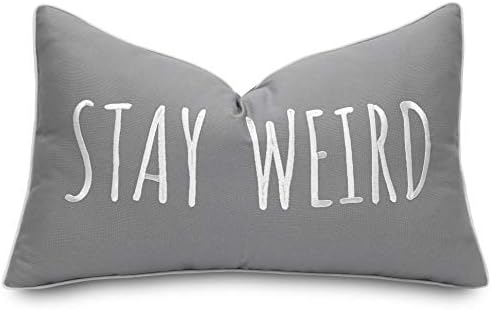 Rudransha Stay Weird Embroidered Lumbar Decorative Throw Pillow Cover - 12x20 Inches, Medium Grey