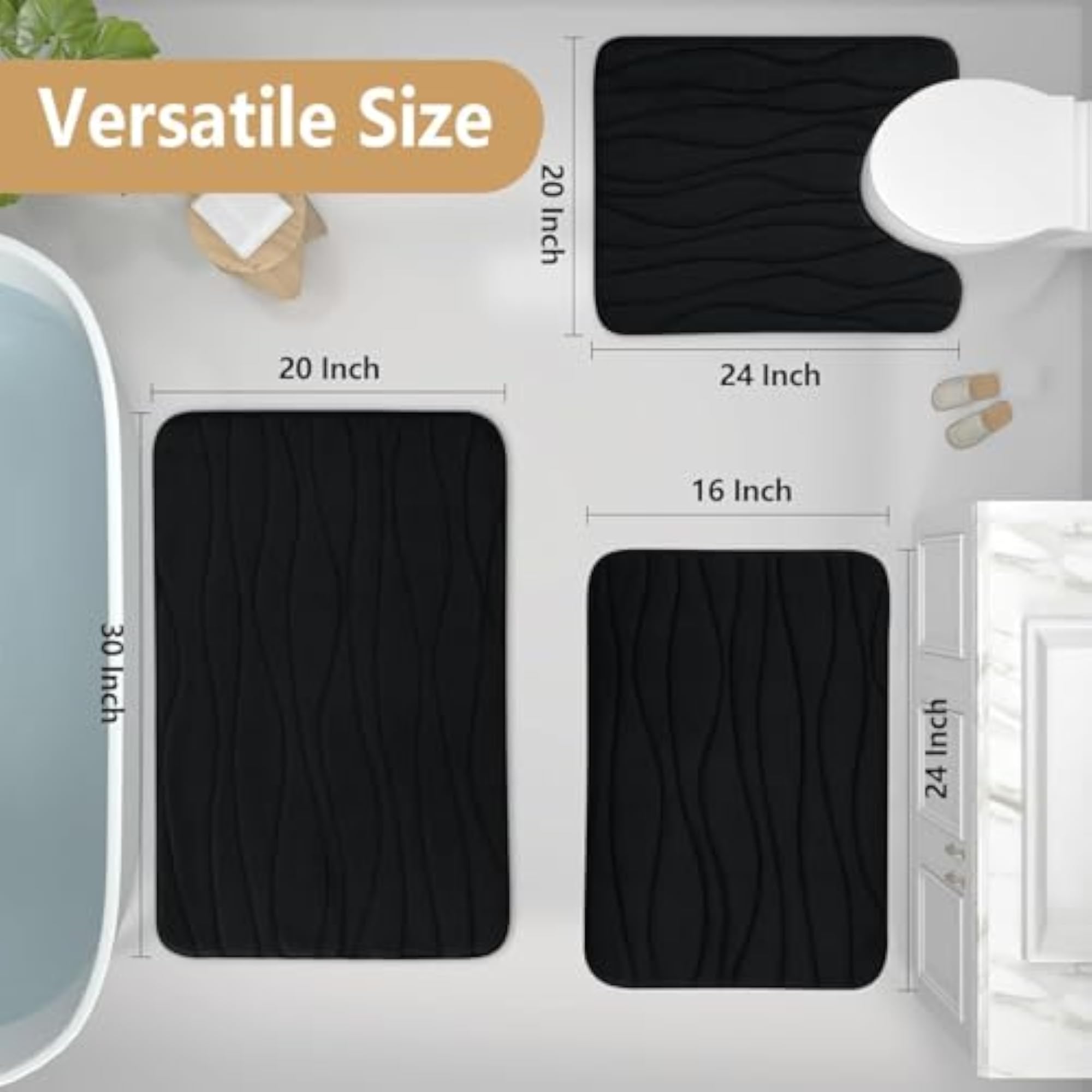 Nonslip Bathroom Bath Mats Set, 2 Pieces Stylish Doormat