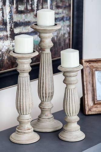 Deco 79 Mango Wood Candle Holder, Set Of 3 18", 15", 12"H, Brown #TOP4