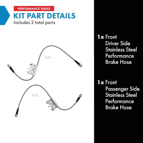 Image of TRQ Front Performance Brake Hose Set Compatible with 1996-1999 Chevrolet K1500 Suburban 1996-2000 K2500 K2500 Suburban K3500 Tahoe GMC