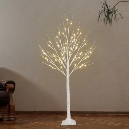 1-Pack 4FT Lighted Birch Tree (Higher & Floor Standing), Birch Christmas Tree for Indoor & Outdoor...
