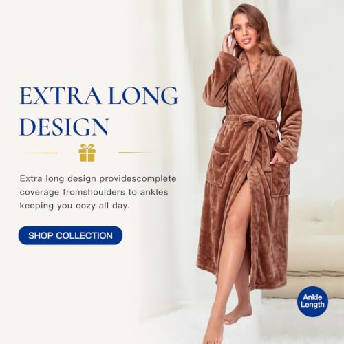 Image of RONGTAI Womens Bathrobe Ladies Fleece Plush Warm Long Robes Fleece Nightgown Sleepwear