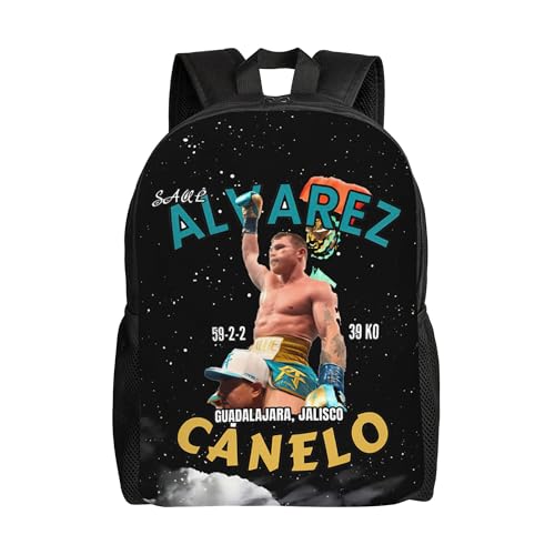 Canelo Music Alvarez Unisex Backpack Single-Sided Printed Backpack Light Casual Laptop Backpack Travel Backpack Suitable For Office Travel Commuting, Black