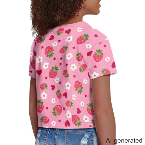 Image of Cute Crop Tops for Girls Short Sleeve Summer T Shirts Fashion Graphic Tees Crew Neck Pullover Tee 5-14 Years