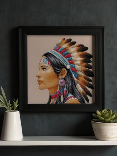 Image of RIOLIS - Amazing Women. America 2255, Native American Cross Stitch Kit 11 inch x 11 inch, Cross Stitch Kit for Beginners & Advanced, Crossstitching Kits Adult, Counted Stitching Kits, Embroidery Kit