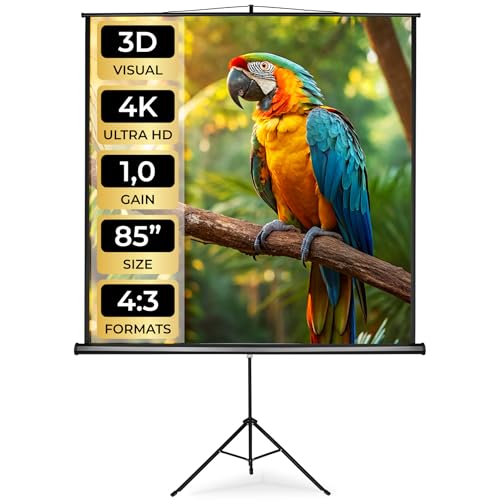 tectake® Écran de Projection avec trépied 152 x 152 cm, Toile projecteur 85' Format 1:1/16:9/4:3, Compatible HDTV et 3D, Ecran Projection rétractable pour videoprojecteur, Facteur de Gain 1.0