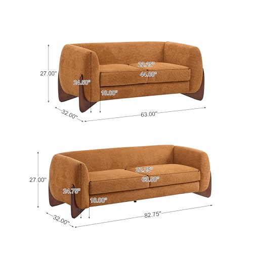 Image of Christopher Knight Home Almad 2 Pieces Sofa Couch Set, Cozy 3-Seater Sofa and Loveseat for Living Room, Upholstered Couch Chair, Soft Seating Lounge Sofa with Wood Frame, Boucle Fabric, Caramel Brown