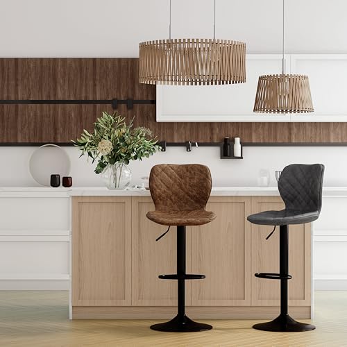 Goeurvant Barhocker 2er Set Barstuhl Höhenverstellbar mit Lehne & Fußstütze – 360°Drehbar PU Leder Gepolstert Barstühle mit Metallgestell für Küche Theke Esszimmer Wohnzimmer,Schwarz