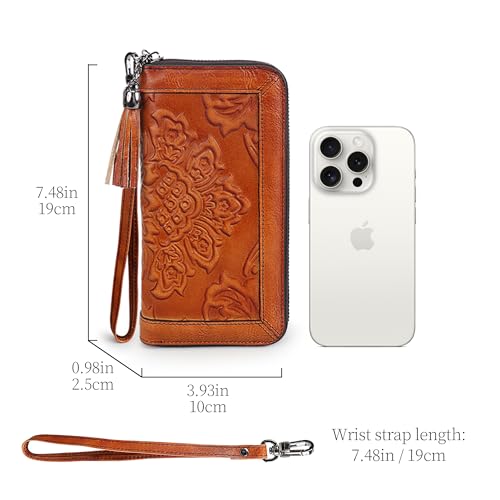 Wallet for Women Leather Large Capacity Credit Card Clutch With Hand Strap (Brown)4