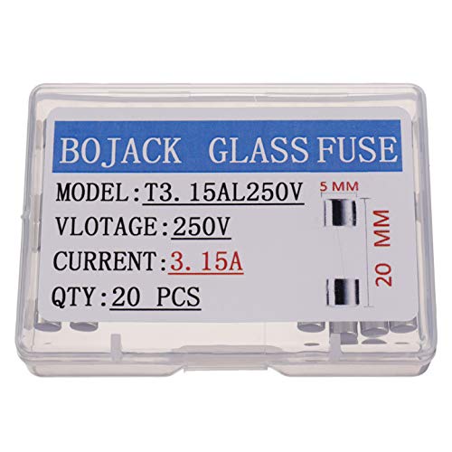 BOJACK T3.15AL250V 5x20mm 3.15A 250V Slow Blow Fuses 3.15 amp 250 Volt 0.2 x 0.78 Inch Glass Tube Time-delay Fuses(Pack of 20 Pcs)