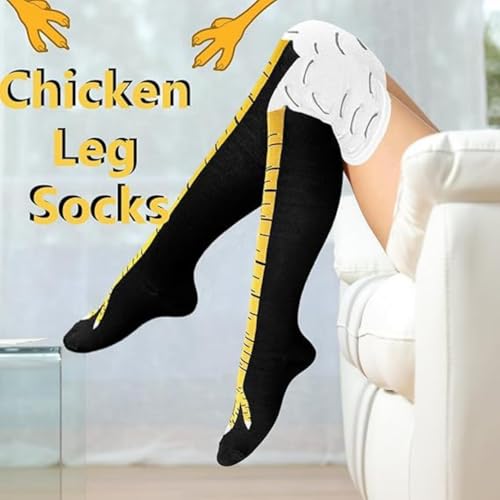 Alfven Chicken Leg Socks, 3 Paar Hühnerfüße Socken Fun Hühner Legs Sock üBer Das Knie HüHnersocken für Männer Frauen Einheitsgröße (Schwarz)