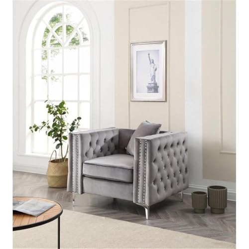 Sillón Plegable Terciopelo Gris miniatura 2