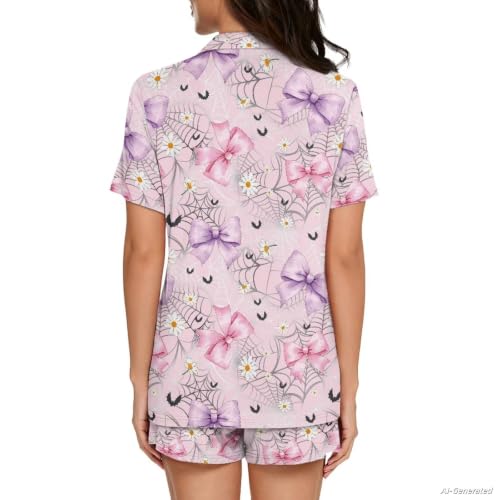 Image of Renewold Women's Short Sleeve Pajama Set Button Down Sleepwear with Notch Collar Soft Lounge Top and Shorts with Pockets