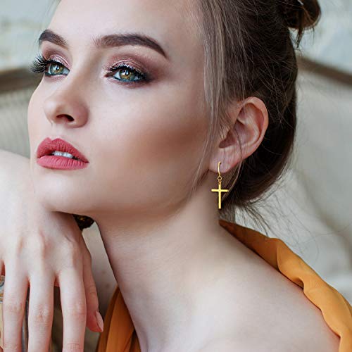 3 Pairs Stud Earrings with Cross Dangle for Men Women,Cupimatch Stainless Steel Cross Pierced Earrings Set, Screw Back (hoop cross earrings) - Image 6