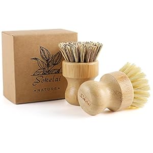 Bamboo Dish Scrub Brushes Set for Kitchen – Wooden Cleaning Scrubbers Brushes, Eco-Friendly Natural Dishes Washing Brush for Dishwashing Cast Iron Pots Pans Skillet Vegetables Sink, Set of 2