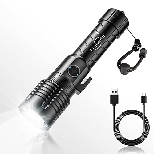 Linterna LED, 10.000 lúmenes, extremadamente brillante, recargable por USB, IPX7, resistente al agua, con zoom, 5 modos, linterna táctica recargable para camping, al aire libre, senderismo Cover