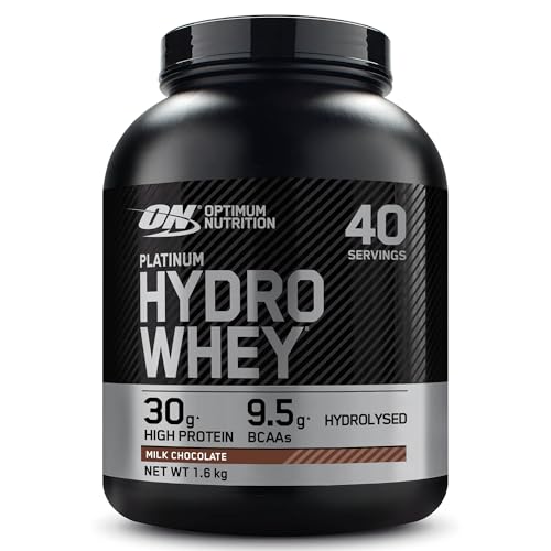 Optimum Nutrition Platinum Hydro Whey, Hydrolysiertes Molkenprotein-Isolat-Pulver mit essentiellen Aminosäuren, Glutamin und BCAA, Geschmack: Milchschokolade, 40 Portionen, 1,6 kg