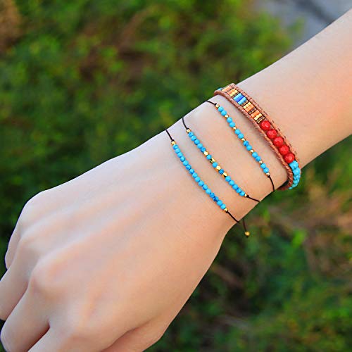 Image of KELITCH Turquoise Beaded Wrap Bracelets Bangle Handmade Charm Chain Strand Bracelet For Women