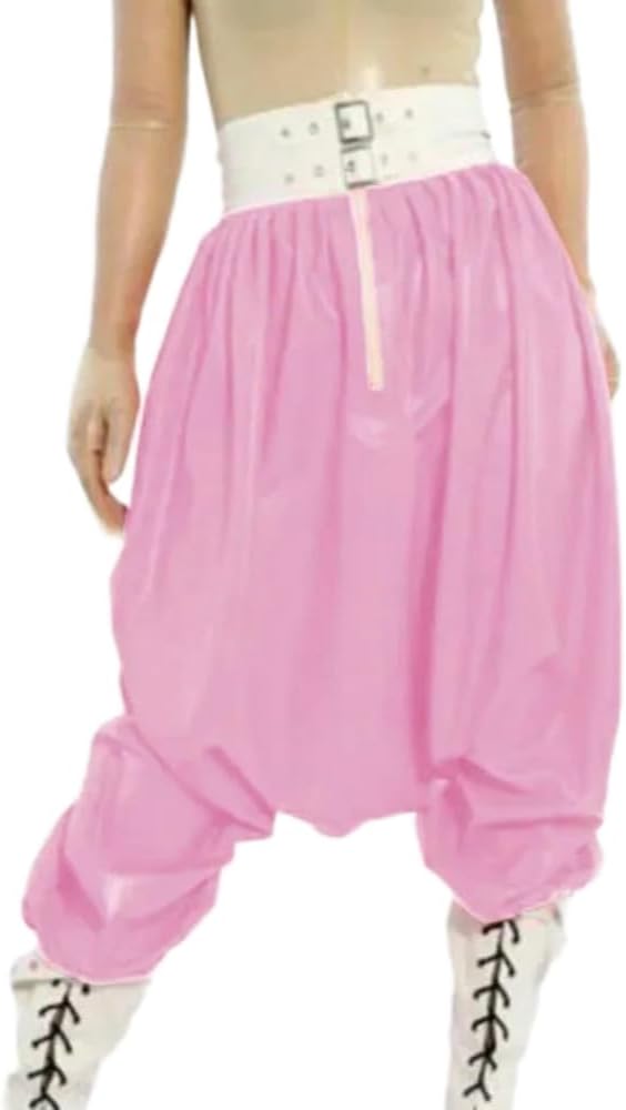 PVC Sissy High Waisted Loose Harem Wide Leg Pants Wet Look Zipper for Street Style Skate Sessions Mens Womens