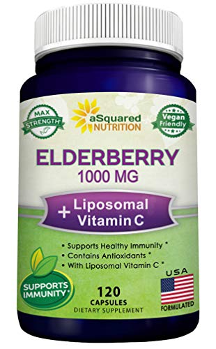 Black Elderberry Capsules with Vitamin C & Zinc Supplement - Elderberry (Sambucus Nigra) 1000mg & Liposomal VIT C - Natural Elderberries Immune Support Booster Pills - 120 Veggie Caps