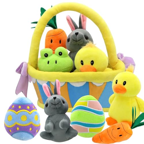 JOYIN 7 Pcs Basket for Easter Plush Original Style Plushies Playset Stuffers Toys Party FavorsPlush Baby Toddler Kids of All Ages