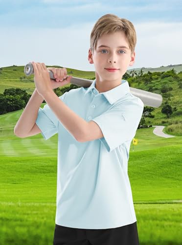 Image of Polo Shirts for Boys Golf Polo Shirt Short Sleeve Boys Performance Polo Dry Fit Stretch Collared UPF50+ Kids Golf Shirts