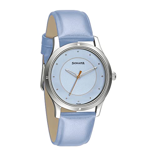 Image of Sonata Women of Steel Blue Dial Leather Strap Analog Watch for Women-NS8183SL01