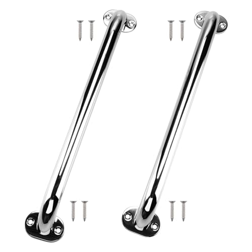 NovelBee 2pcs Boat Grab Handles,Stainless Steel Grab Bar Oval Handrail with Mounting Screws,Heavy Duty Polished Deck Handle,Marine Door Grab Handle Pull for for Boat Yacth RV (Length 17.5