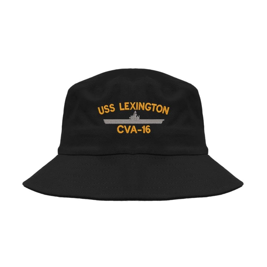 Lufufu USS Lexington CVA 16 Military Embroidered Bucket hat Black