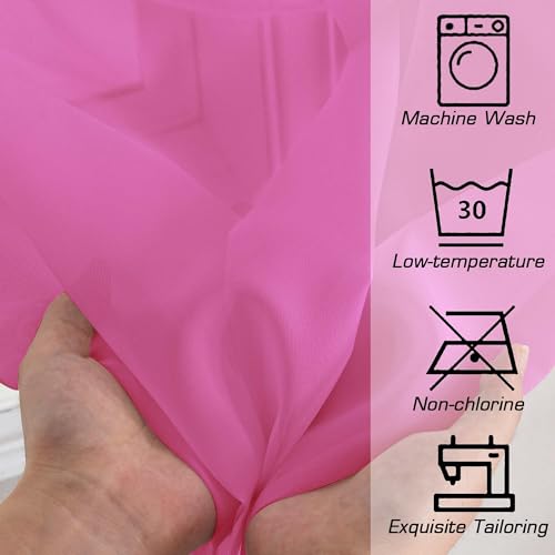 Image of Simplebrand Rod Pocket Top Solid Voile Sheer Curtains for Bedroom, 54 Inch Length Drapes Set of 2, Lightweight and Light Filtering Elegant Hot Pink Curtains Panels Window Treatment, 42Wx54L, Hot Pink