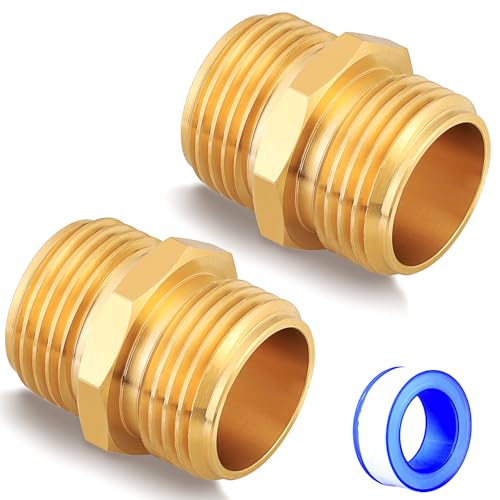 UNWAVER Male to Male Garden Hose Connector 3/4 GHT Brass Double Male Water Hose Adapter Fittings-2Pcs