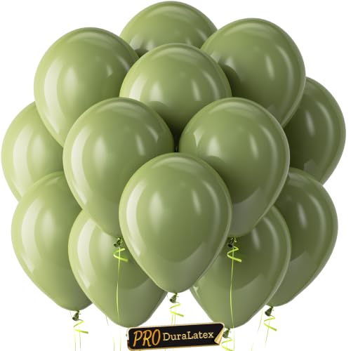 Image of Pro Duralatex New Sage Green Extra-Thick Balloons 100 Pack 12 inch | Olive Green Balloons for St. Patrick's Day Woodland Birthday Bridal Shower Graduation Safari Jungle Party Decorations