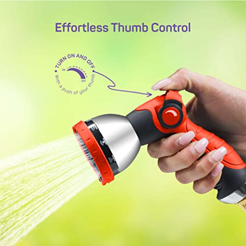 Hose Nozzle [Red] Heavy Duty Hose Sprayer With 10 Adjustable Watering Patterns - Thumb Control Design, Comfortable Ergonomic Grip, Garden Hose Nozzle For Watering Plants & Lawns. Fun Showers/Cleaning #TOP3