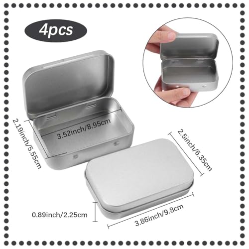 Image of 4 Pack 4 x 2.5 x 0.9In Hinged Mini Tin Boxes Metal Hinged Container with Lid Gainsboro Rectangle Small Iron Storage Portable Organizer Containers for Tea Drawing Pin Candies Jewelry Crafts