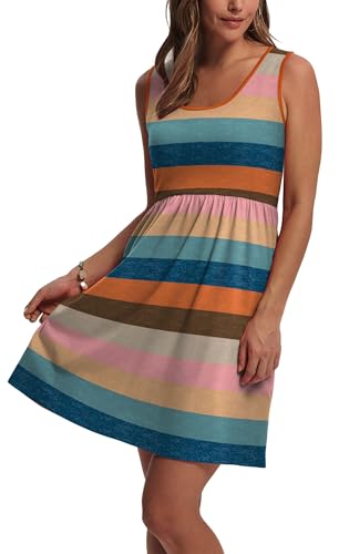 Image of WIHOLL Women's Summer Dress 2026 A-Line Sleeveless Casual Sundress with Pockets Floral /Solid