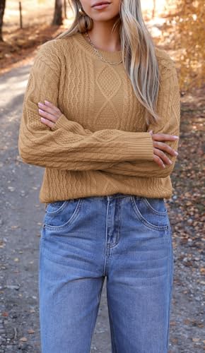 Image of Zeagoo Cable Knit Sweater Women Crewneck Long Sleeve Sweater 2024 Fall Chunky Vintage Pullover Tops