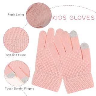 QKURT Enfants Bonnet Bonnet Foulard Gant Ensemble, Enfants Hiver Thermique Cap Cou Plus Chaud Gants d’écran tactile Doux Chaud Chapeau Echarpe Mitaine Coloré pour 5-10 ans