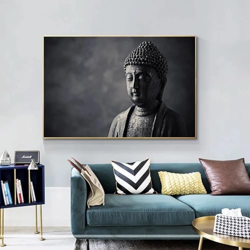 Toile Bouddha méditant noir 50x70 cm affiche bouddhisme pour salon