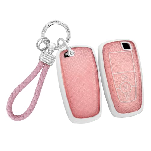 WUZUTU Durable TPU Smart Contral Car Key Fob Case Compatible with Ford F150 F250 F350 Explorer Expedition Escape Ranger Raptor for Lincoln Navigator Corsair Waterproof Key Shell 3 Buttons-A1 Pink