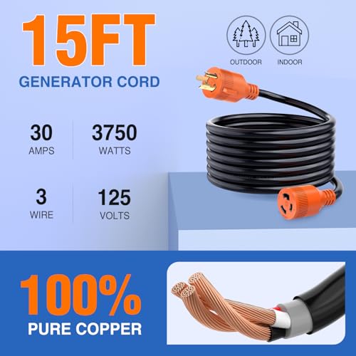 Image of Nilight 30 Amp 15FT Generator Extension Cord 3 Prong RV Power Cords with Twist Lock Waterproof NEMA L5-30P L5-30R Cable Heavy Duty 10AWG ETL Listed for RV Marine Boat Generators Outdoor Use